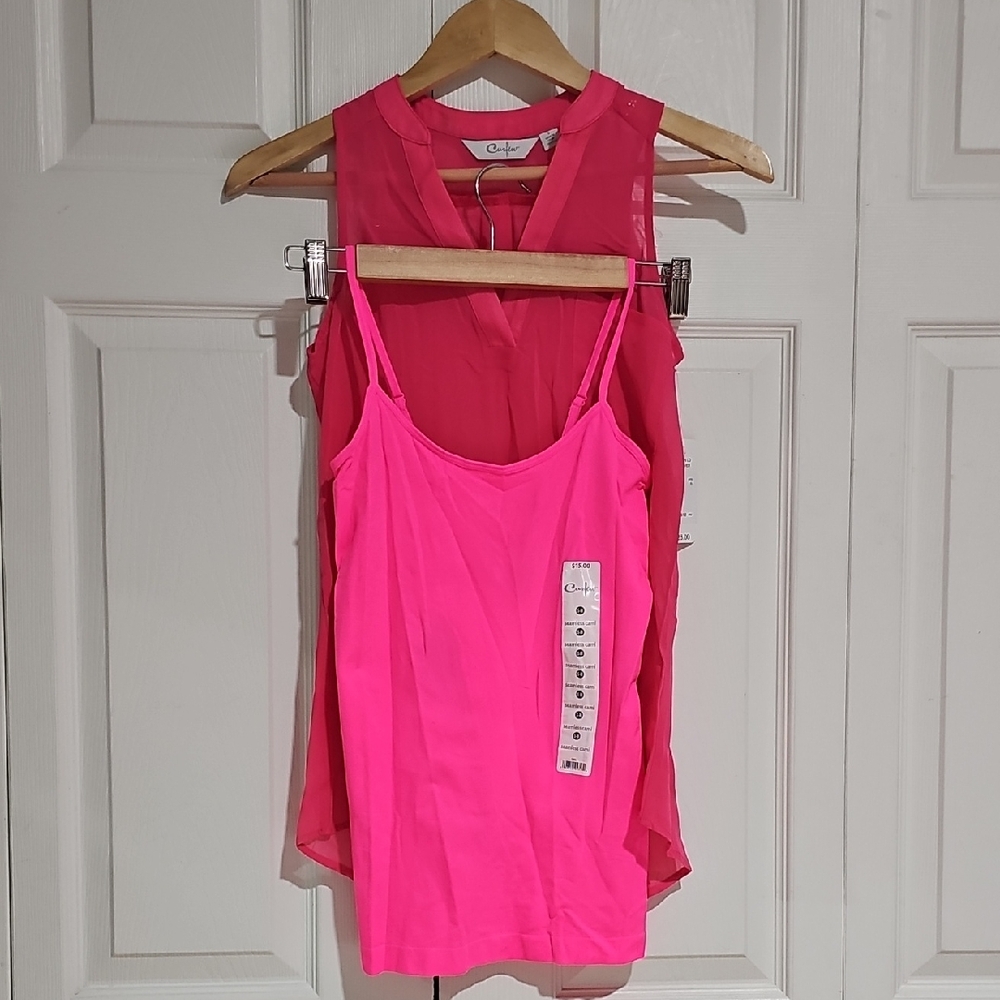Curfew Pink Sleeveless V-Neck Hi-Low Blouse with Matching Cami – Size Small – NW